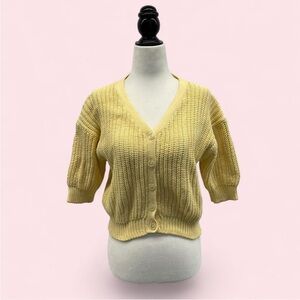 Yellow V-Neck Button Front Knit Sweater